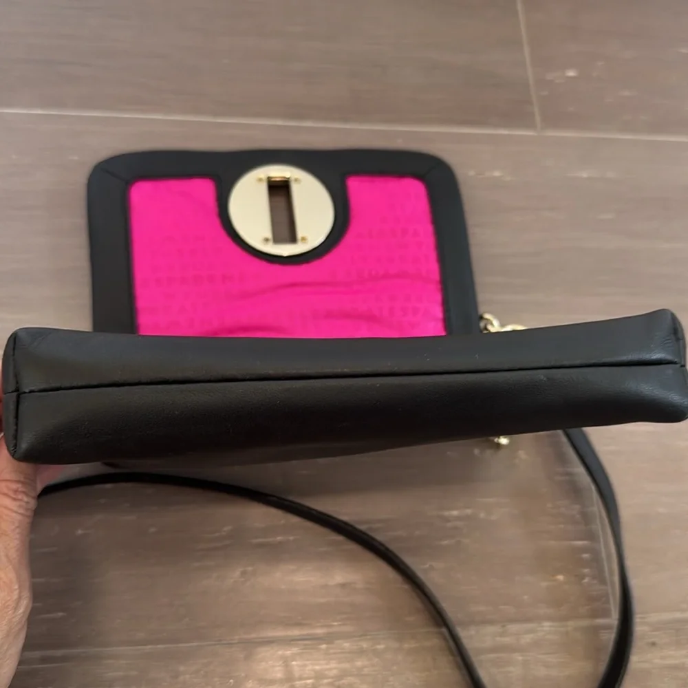 Kate Spade Y2K black cow leather mini crossbody quilted gold chain handbag